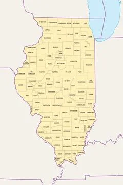 Illinois, U.S. state subdivided into 102 counties, political map Stock Illustration