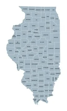 Illinois, U.S. state subdivided into 102 counties, gray political map Stock Illustration