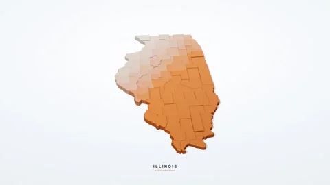 Illinois USA 3D isometric state map with county borders rotating on a clean Stock Footage 340404517