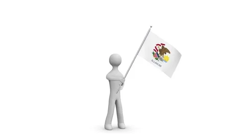 Illinois waving flag. 3d Man holding and waving Illinois flag. Loop. Alpha. Stock Footage 73670435