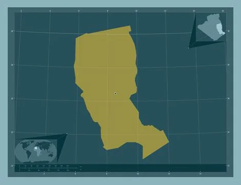 Illizi, Algeria. Solid color shape. Locations of major cities of the region Stock Illustration