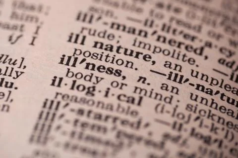 Illness Definition in Dictionary Stock Photos
