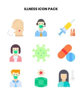Illness Flat Collection Icons Pack 스톡 일러스트
