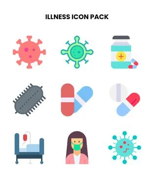 Illness Flat Collection Icons Pack 스톡 일러스트