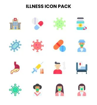 Illness Flat Scalable Icons Pack 스톡 일러스트