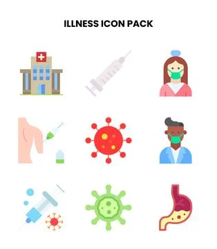 Illness Flat UI Icons Pack Stock Illustration