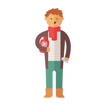 Illness flu man feeling cold and blowing his nose vector illustration Stock Illustration