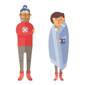 Illness flu people feeling cold and blowing his nose vector illustration Stock Illustration