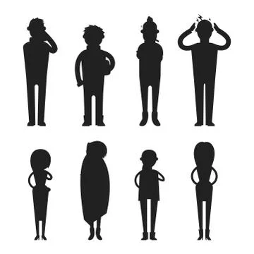 Illness flu people feeling cold silhouette vector illustration Stock Illustration