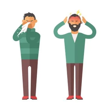 Illness flu people feeling cold and blowing his nose vector illustration Stock Illustration