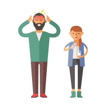 Illness flu people feeling cold and blowing his nose vector illustration Stock Illustration