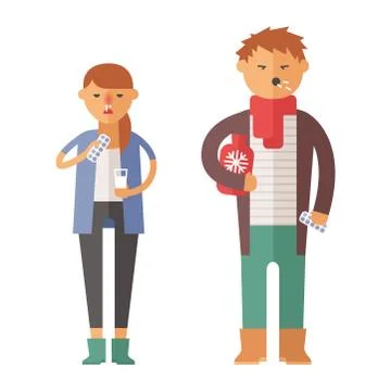 Illness flu people feeling cold and blowing his nose vector illustration Stock Illustration