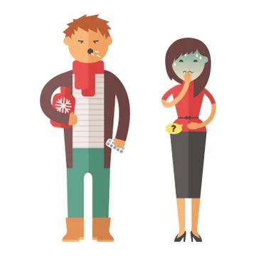 Illness flu people feeling cold and blowing his nose vector illustration Stock Illustration
