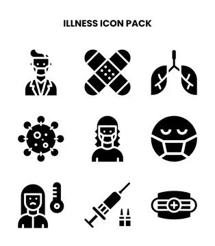 Illness Glyph Bundle Icons Pack Stock Illustration