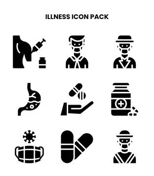 Illness Glyph UI Icons Pack 스톡 일러스트