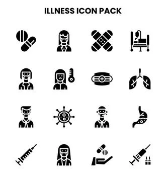 Illness Glyph Vector Icons Pack 스톡 일러스트