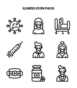 Illness Line Set Icons Pack 스톡 일러스트