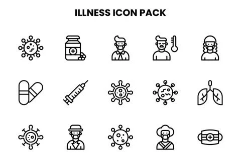 Illness Line Set Icons Pack 스톡 일러스트