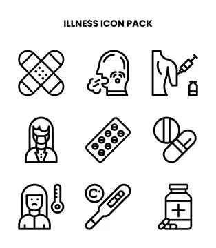 Illness Line Vector Icons Pack Illustrazione stock