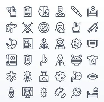 Illness Scalable Vector Set featuring 36 Pixel Optimized Bold Line 256x256 .. Stock Illustration
