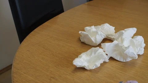 Illness: throwing a used tissue paper on the table 스톡 동영상 126653813