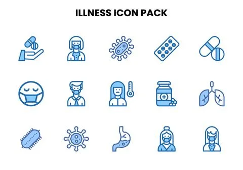 Illness Two Colour Set Icons Pack 스톡 일러스트