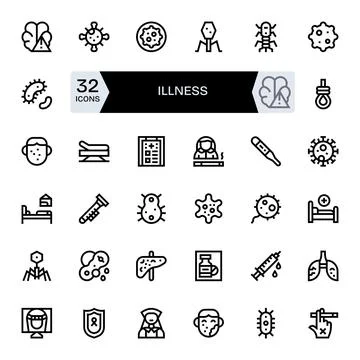 Illness Vector Icon Toolkit featuring 32 Pixel Aligned 256x256 Bold Line el.. Stock Illustration