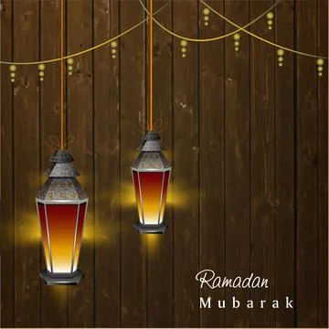 Illuminate Arabic Fanoose String Light Hanging on Wooden Background for Isl.. Stock Illustration