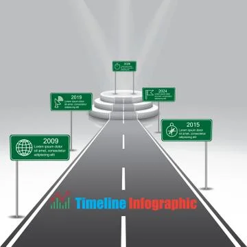 Illuminated 3d Timeline infographics-Empty podium and road for reward Illustrazione stock