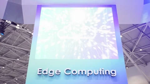 Illuminated AI branding screen at Computex Taipei Stock Footage 335479292