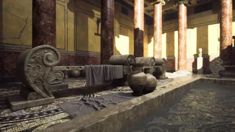 Illuminated architectural elements with carved vessels and patina Video stock 330173333