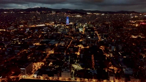 Illuminated Barcelona in night Stock Footage 132575230