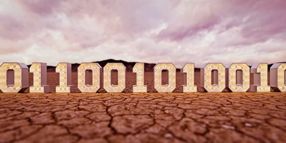 Illuminated binary code in desert 스톡 일러스트