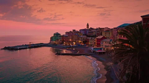 Illuminated Bogliasco at twilight Stock Footage 304544334