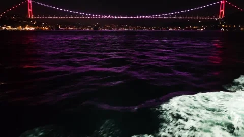 Illuminated Bosphorus Bridge at Night in Istanbul Turkey Video stock 337323853