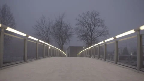 Illuminated bridge in the fog Stock Footage 264591892