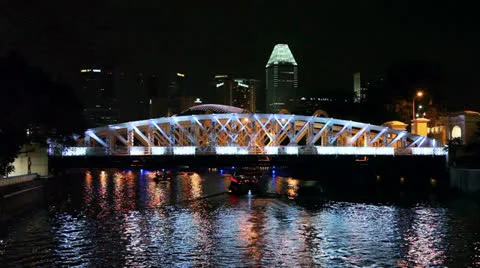 Illuminated bridge in Singapore. Stock Footage 24462477