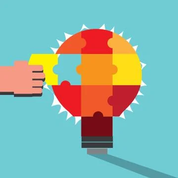 Illuminated bulb with puzzle solved Stock Illustration