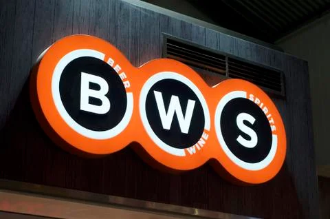 Illuminated BWS (Beer Wine Spirits) sign Stock Photos