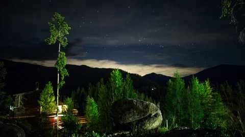 Illuminated Cabin at Night Stock Footage 88235152