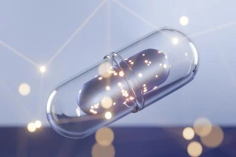 Illuminated capsule showcasing innovative technology and modern design. Illustrazione stock