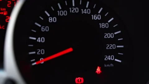 Illuminated Car Dashboard Speedometer At Zero Speed Vidéo 338040470