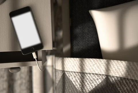Illuminated Cellphone Next To Bed Stock Illustration