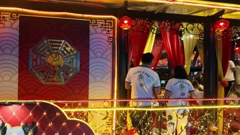 Illuminated Chinese Parade Float During Nine Emperor Gods Festival Celebration Stock Footage 347896530