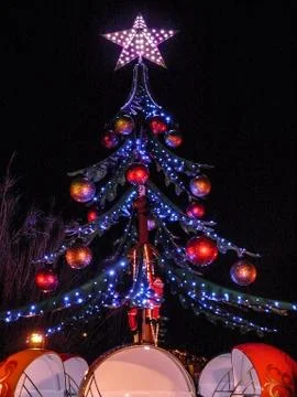 Illuminated Christmas tree Stock Photos