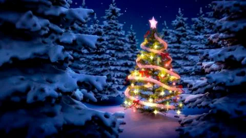 Illuminated christmas tree in pine woods Stock Illustration