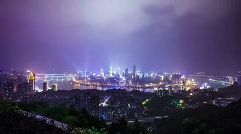 Illuminated cityscape and cloudscape in modern city chongqing, timelapse Video stock 22154705