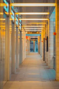 Illuminated corridor at Amman Boulevard complex Foto stock