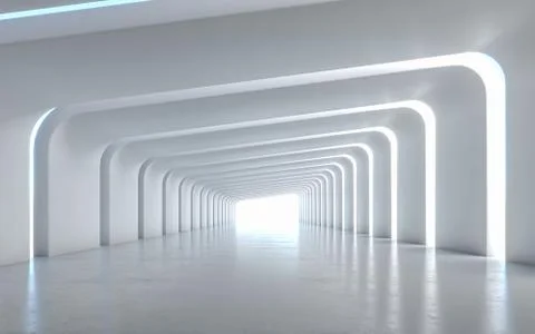 Illuminated corridor interior design. 3D rendering Stock Illustration