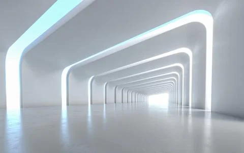 Illuminated corridor interior design. 3D rendering Stock Illustration